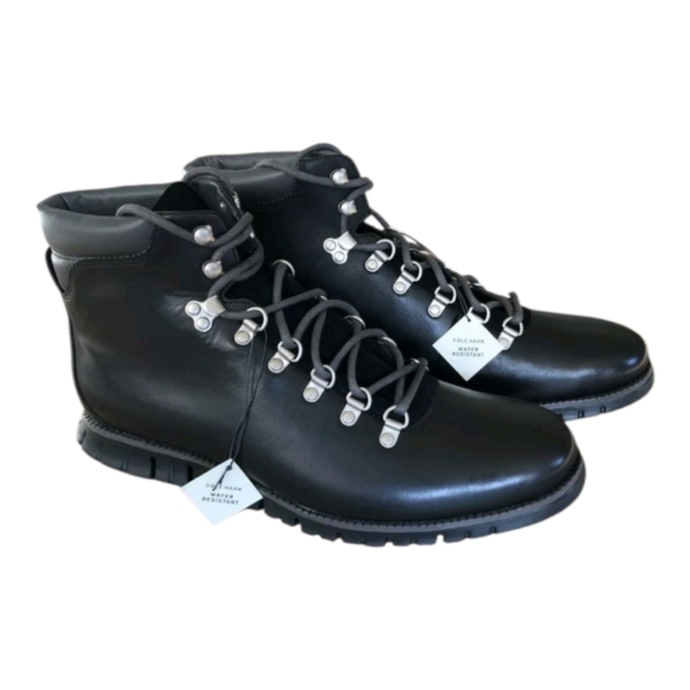 Cole Haan Zerogrand Water Resistant Leather Hiker Ankle Combat Boots Black 9 New
